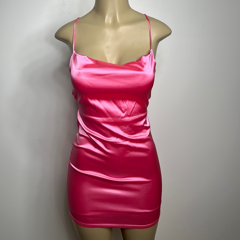 Elegant Pink Satin Mini Dress